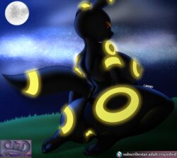 anthro ass big_breasts big_butt breasts crazedwd eeveelution female genitals hi_res kneeling looking_back night nintendo pokémon_(species) pokemon pussy solo umbreon video_games