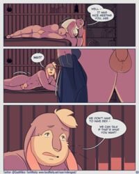 2021 4:5 abe_(mikrogoat) anthro ass balls basil_(mikrogoat) bed belly clothing comic domestic_pig duo english_text flaccid foreskin furaffinity_username furniture genitals hi_res humanoid_genitalia humanoid_penis lagomorph leporid long_foreskin male mammal mikrogoat overweight overweight_male page_69 penis rabbit shirt sitting suid suina sus_(pig) text topwear