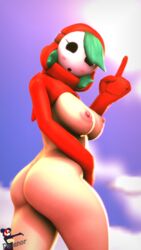 1girls 3d 3d_(artwork) ass big_ass big_breasts big_butt big_thighs breasts butt female female_only green_hair hair_over_one_eye looking_at_viewer mario_(series) nintendo nipples pellenor shy_gal shy_gal_red solo tagme thick thick_hips thick_thighs thighs wide_hips