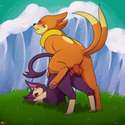 1:1 anus balls blush buizel celia_(fawnkel) duo female female_penetrated feral from_behind_position genitals hi_res kai_(mr._smile) male male_penetrating male_penetrating_female mr._smile nintendo outdoor_sex outside pawpads penetration pokémon_(species) pokemon purrloin sex sound_effects straight vaginal_penetration video_games