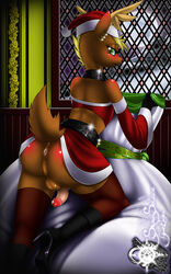 2020 absurd_res animal_crossing anthro antlers anus ass balls blonde_hair boots bottomwear capreoline cervid cervine christmas christmas_clothing christmas_headwear circumcised clothing collar costume footwear furry genitals girly glistening glistening_body hair hat headgear headwear hi_res high_heeled_boots high_heels holidays horn humanoid_genitalia humanoid_penis jingle_(animal_crossing) legwear lilithsnow male mammal moon night nintendo penis reindeer santa_costume santa_hat santa_suit shoes solo topwear window