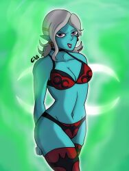 2d blue-skinned_female blue_skin chromexorannex demon_girl dragon_ball dragon_ball_heroes dragon_ball_xenoverse lingerie ourobouro purple_eyes towa white_hair