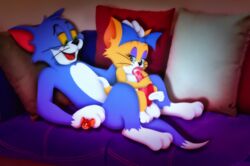 1girls 2boys amegared anthro domestic_cat felid feline felis female jerry_mouse male mammal straight tom_and_jerry tom_cat toodles_galore toots turner_entertainment