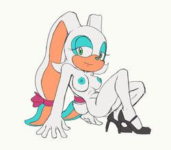 anthro archie_comics big_breasts big_ears breasts carrotia_the_rabbit clothing female footwear fours_(artist) fur green_nipples hi_res high_heels lagomorph leporid mammal nipples rabbit shoes solo sonic_(series) sonic_the_hedgehog_(archie) sonic_the_hedgehog_(comics) sonic_the_hedgehog_(series) white_body white_fur