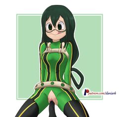 1girls boots clothing daniark green_hair hero_outfit_(mha) masturbation my_hero_academia solo solo_female solo_focus tsuyu_asui vaginal_insertion vaginal_penetration