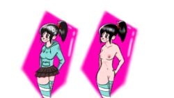 aged_up black_hair female leggings red_nose thighs vanellope_von_schweetz