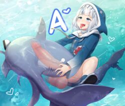 1animal 1futa a_(gawr_gura) animal_hood balls bangs blue_eyes blue_hair blue_hoodie blush censored clothed clothing dicksucking_creature fellatio_from_feral feral fish fish_tail fishjob futa_on_feral futanari gawr_gura highres hololive hololive_english hood hood_up hoodie huge_cock huge_testicles human_on_feral humanoid humanoid_penis living_onahole long_sleeves mosaic_censoring multicolored_hair open_mouth pale_skin partially_clothed penis rape shark shark_hood shark_tail sharp_teeth silver_hair sinensian tail teeth testicles tongue tongue_out trembling two-tone_hair underwater virtual_youtuber what wide_sleeves x-ray zoophilia