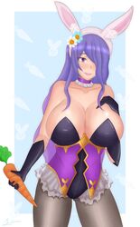 1girls alternate_costume bare_shoulders big_breasts bunny_ears bunny_girl bunnysuit camilla_(fire_emblem) camilla_(spring)_(fire_emblem) carrot choker collarbone easter fire_emblem fire_emblem_fates fire_emblem_heroes huge_breasts large_breasts lewdibrium lingerie long_hair nintendo one_eye_covered purple_hair solo solo_female