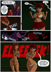 assisted_exposure bra breasts clothes_removed comic covering covering_crotch daphne_blake embarrassed embarrassed_underwear_female euf exposed exposed_breasts exposed_panties hackman hanna-barbera narrow_shoulders panties scooby-doo skirt_removed stolen_clothes surprised thin_waist underwear undressing velma_dinkley wide_hips