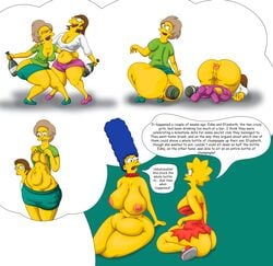 anal anal_sex belly belly_bulge big_ass big_breasts bottle_insertion bynshy chubby clothing dress edna_krabappel elizabeth_hoover fat glasses lisa_simpson marge_simpson milf stomach_bulge the_simpsons