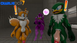 ! 2boys 3d anthro avian balls beak breasts charliedcr feathers female fox green_body green_feathers hawk heart jet_the_hawk male orange_body penis purple_body purple_feathers sonic_(series) sonic_riders straight swallow_(bird) tails thick_thighs tuft wave_the_swallow white_body