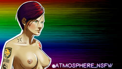 1girls blush breasts female female_only green_eyes hair highres large_breasts nipples nude nude_female original pixzuri red_hair short_hair solo tattoo white_skin