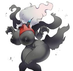 2020 absurd_res anthro anthrofied ashraely ass big_breasts biped blue_eyes blush bodily_fluids breasts claws colored curvy_figure darkrai female front_view genitals hi_res horn huge_breasts legendary_pokemon looking_at_viewer mammal nintendo nipples non-mammal_breasts nude pokémon_(species) pokemon pokemon_(species) pokemorph pussy raised_tail simple_background solo thick_thighs video_games voluptuous white_body wide_hips