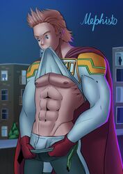 bara gay lemillion male male_only mephisto mephisto(artist) mirio_togata muscles muscular muscular_male my_hero_academia pants superhero yaoi