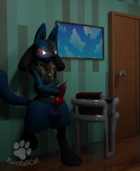 3d absurd_res animal_genitalia animal_penis canine_penis genitals hi_res lucario male male_only nintendo penis pokemon pokemon_(species) rainfallcat solo standing video_games