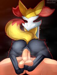 3:4 3_toes absurd_res anthro anthro_penetrated anus ass ball_fondling balls black_body black_fur braixen digitigrade duo erection feet feet_on_testicles female female_on_human female_penetrated fondling fur gatotorii genitals hi_res human human_on_anthro human_penetrating human_penetrating_anthro humanoid_genitalia humanoid_penis interspecies male male_on_anthro male_penetrating male_penetrating_female mammal multicolored_body multicolored_fur nintendo orange_body orange_fur penetration penis penis_in_pussy pokémon_(species) pokemon pokemon_(species) pokephilia pussy raised_tail sex straight text toes url vaginal_penetration video_games white_body white_fur yellow_body yellow_fur