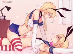 2boys anal armpits arms_up ass bed bedroom black_choker blonde_hair blue_eyes blue_skirt bluefield blush bottomless boy_on_top choker commentary cosplay cowgirl_position crossdressing curtains desk elbow_gloves english_text erection fang_out femboy girly gloves hairband highres josou_seme kantai_collection lamp long_hair looking_at_another lying male male_focus male_only midriff multiple_boys oerba_yun_fang on_back otoko_no_ko penis pink_choker pleated_skirt power_bottom precum selfcest sex shimakaze-kun shimakaze_(kantai_collection) shimakaze_(kantai_collection)_(cosplay) skirt smile straddling striped striped_legwear thighhighs trap trap_on_trap uncensored white_gloves yaoi yellow_eyes
