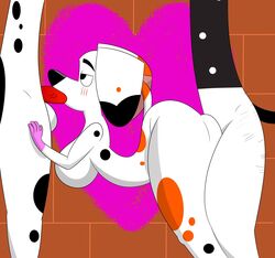 101_dalmatian_street 101_dalmatians anthro ass big_breasts big_butt bodypaint breasts colossalstars da_vinci_(101_dalmatians) disney female group hi_res large_ass male paint penis samuel_(101_dalmatians) samuel_dalmata spitroast threesome unseen_male_face