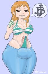 1futa big_breasts big_penis bottom_heavy brown_eyes bulge dickgirl futa_only futanari money nami one_piece orange_hair partially_clothed penis_bulge penis_in_panties post-timeskip precum prostitution sideebi solo_futa steam testicle_bulge tight_clothing voluptuous