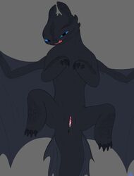 absurd_res aky animal_genitalia anus bedroom_eyes black_body black_scales black_skin blue_eyes bodily_fluids bodily_fluids_in_pussy claws dragon dreamworks dripping dripping_pussy female female_only feral genital_fluids genitals half-closed_eyes hi_res how_to_train_your_dragon licking licking_lips looking_at_viewer lying narrowed_eyes night_fury nude on_back presenting presenting_pussy pupils pussy pussy_juice pussy_juice_drip pussy_juice_leaking reptile scales scalie seductive self_lick simple_background slit slit_pupils smile solo spread_legs spread_wings spreading teasing thick_tail toe_claws toe_curl tongue tongue_out western_dragon wings