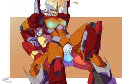 1boy 1girls alien alien_girl big_breasts cum_drip cum_dripping cum_in_pussy cum_inside female firestar hot_rod machine male mechanical oedipism orange_body orange_skin penetration reverse_cowgirl_position robot robot_girl rodimus straight transformers transformers_idw