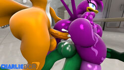 ! 2boys 3d anal anthro avian balls beak breasts charliedcr cum cum_inside double_penetration feathers female fox green_body green_feathers hawk heart jet_the_hawk male orange_body penis purple_body purple_feathers sex sonic_(series) sonic_riders straight swallow_(bird) tails thick_thighs threesome tuft vaginal_penetration wave_the_swallow white_body