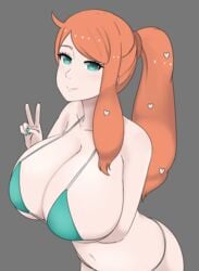 11:15 1girls alternate_breast_size bikini breasts cleavage curvy_body female female_only huge_breasts human human_only humanoid mammal nao_(ritsancrossover) nintendo pokemon pokemon_ss solo solo_female sonia_(pokemon)