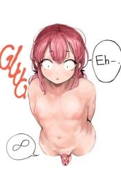 1boy absurdres arms_behind_back black_eyes blush chastity chastity_cage femboy girly highres komi-san_wa_komyushou_desu long_hair male male_focus male_only mamimi_(artist) manboobs navel nipples nude penis permanent_chastity pink_chastity_cage pink_hair simple_background sissy solo solo_male suprised tadano_hitohito testicles trap trapdano white_background wig