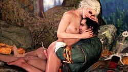 1boy 1girls 3d cd_projekt_red ciri clothed_male_nude_female cowgirl_position cum cum_on_penis cumshot erected_nipples face_between_breasts hand_on_head highres m1stermorden orgasm outdoor_sex penis skjall the_witcher the_witcher_(series) the_witcher_3:_wild_hunt