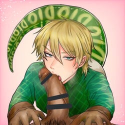 2boys big_penis blonde_hair blowjob blue_eyes censored clothed_male_nude_male dark-skinned_male dark_skin diego_brando first_person_view gay gloves interracial jojo's_bizarre_adventure licking_penis lizard_tail looking_at_viewer male_only male_pov nipples_visible_through_clothing oral penis_lick pov pubes pubic_hair scary_monsters solo_focus steel_ball_run tail thick_penis tongue_out yaoi