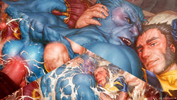 anal anal_sex anthro ass bare_back beast_(x-men) biceps blue_skinned_male boner erection furry gay gay_male hank_mccoy male male/male male_only marvel marvel_comics muscular nude rokudenashi wolverine_(x-men) x-men yaoi