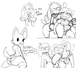 aggressive_retsuko alcohol animal_crossing anthro ass_cleavage balls beverage big_penis blush breasts brother brother_and_sister butt_crack canid canine canis clothed clothing digby_(animal_crossing) domestic_dog drunk duo embarrassed erection female fenneko genitals group hair hi_res huge_cock incest isabelle_(animal_crossing) male mammal monochrome neko3240 nintendo opposite_sex_twins penis sanrio sibling sister smooth_fur straight substance_intoxication twins video_games