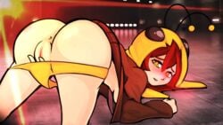 1girls alien_hominid allie ass blush blushing_at_viewer female female_only hoodie human jacket looking_back moosh_(artist) newgrounds on_ground panties pico_sim_date pico_sim_date_<3 red_hair ricekappa solo vagina yellow_eyes