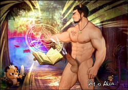 1boy abs alca animal_ears bara beard blush body_hair book chest_tattoo commission completely_nude cum dungeon_and_fighter dungeon_fighter_online erection facial_hair fight_boner fighting_stance flaccid floating floating_object grimoire lion_boy lion_ears lion_tail magic_circle male_focus male_only male_priest_(dungeon_and_fighter) male_pubic_hair muscular muscular_male navel navel_hair nipples nude original pectorals penis peterhl priest priest_(dungeon_and_fighter) projectile_cum pubic_hair red_eyes short_hair solo stubble stuffed_toy tail tattoo thick_thighs thighs uncensored veins veiny_penis