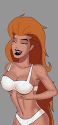 1girls big_breasts black_lipstick bra breast_grab breast_squeeze breasts claire_selton cleavage clothed dc dc_comics dcau drawingthings12 edit game_cg grabbing_own_breast lipstick long_hair looking_up navel open_mouth orange_hair panties red_eyes red_hair solo something_unlimited squeezing_breast sunsetriders7 superman:_the_animated_series superman_(series) very_long_hair volcana_(dc)