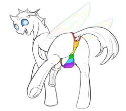 2017 animal_genitalia animal_penis anus arthropod ass balls blue_eyes bulge changeling clothing dock equine_penis erection fan_character fangs feral friendship_is_magic frill_(anatomy) genitals hasbro horn insect_wings male medial_ring multicolored_clothing multicolored_panties multicolored_underwear my_little_pony open_mouth panties penis presenting presenting_hindquarters prota_(oc) rainbow_clothing rainbow_panties rainbow_underwear rainbow_wings simple_background smile solo teeth testostepone thong tongue underhoof underwear white_background wings