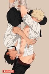 2boys 69 69_position abs ass ass_grab blowjob gay hanta_sero katsuki_bakugou male/male muscles muscular my_hero_academia pants_down penis penis_lick penis_out precum pubic_hair riffraff riffraffhellyea saliva shirt standing_69 sucking tagme yaoi