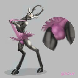 1:1 2021 5_fingers 7b7a2f anthro bulge cervid close-up clothing digital_media_(artwork) digital_painting_(artwork) fingers furry hi_res hooves looking_at_viewer male mammal pink_clothing signature solo standing