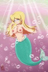 1girls areola areolae arokham belly big_breasts big_hair big_nipples blonde_hair blue_eyes breasts bubbles busty eyeshadow large_breasts lori_loud makeup mermaid mermaid_tail midriff navel nickelodeon nipples scales smile smooth_skin solo solo_female solo_focus tail the_loud_house thick underwater water