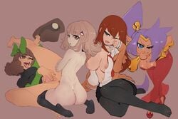 4girls anus ass bard-bot blush bottomless bow breasts breasts_out brown_hair cleavage crossover danganronpa danganronpa_2:_goodbye_despair female female_only fingering fingering_self hair_clips kneeling large_breasts leaning_forward liz_mutton long_hair looking_back looking_pleasured makise_kurisu masturbation multiple_girls nanami_chiaki nude on_side open_mouth open_shirt pointy_ears ponytail purple_hair shantae shantae_(character) sleepy spelunky spelunky_2 spread_legs spread_pussy steins;gate straight_hair thighhighs thinking tongue_out yawn