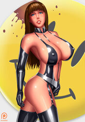 1girls alternate_costume alternate_outfit alternative_version_available blue_eyes brown_hair dc_comics erection female female_focus female_only laurie_jupiter long_hair looking_at_viewer partially_clothed silk_spectre sole_female superheroine svoidist watchmen watchmen_(2009)