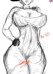 alcina_dimitrescu beauty_mark capcom cleavage clothed corsage dress female female_only fully_clothed giantess gloves greyscale huge_ass huge_breasts milf nipple_slip pursed_lips resident_evil resident_evil_8:_village sketch solo solo_female tight_clothing vampire vampire_girl woman women