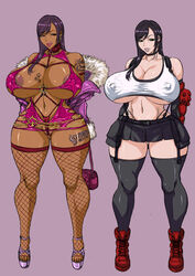 alternate_breast_size big_breasts bimbo bimbofication breasts_bigger_than_head busty curvaceous curvy dark-skinned_female dark_skin female female_focus female_only final_fantasy final_fantasy_vii full_body hourglass_figure huge_breasts large_breasts light-skinned_female light_skin skimpy skimpy_clothes sunagawa_tara tan tifa_lockhart voluptuous wide_hips