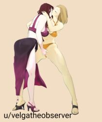 2girls alternate_costume bikini brown_hair commission dorothea_arnault female_only fingering fingering_partner fire_emblem fire_emblem:_three_houses fire_emblem_heroes high_heels kissing large_breasts long_hair manuela_casagranda multiple_girls nintendo nipple_bulge orange_bikini orange_swimsuit purple_bikini purple_swimsuit sandals short_hair simple_background swimsuit vaginal_penetration velgatheobserver yuri