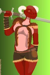 anthro argonian breasts female horns invisiblebucket pixel_art skimpy_outfit skyrim solo the_elder_scrolls