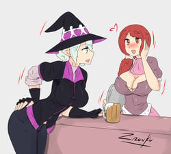 2girls beer before_sex flirting fully_clothed galeris tavern tavern_wench witch witch_hat zronku