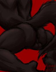 absurd_res anthro ass balls black_and_red black_body black_fur butt_focus canid canine canis fur furry genitals hermesdidit hi_res male mammal monochrome muscular muscular_anthro muscular_male simple_background sketch solo solo_focus wolf