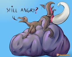 5:4 anal anal_vore anus belly big_belly big_breasts breasts english_text female feral heart hi_res hyper hyper_belly nintendo pokémon_(species) pokemon pokemon_(species) puffy_anus purple_belly purple_eyes salazzle sassylebraix scalie solo tailwag text video_games vore