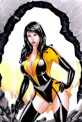 big_breasts black_hair breasts cleavage dc_comics laurie_jupiter silk_spectre superheroine watchmen watchmen_(2009)