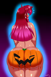 ass big_ass blush diana_(rar1990) embarrassed embarrassed_nude_female female huge_ass looking_back nude paint painted_ass pumpkin pumpkin_butt speeds